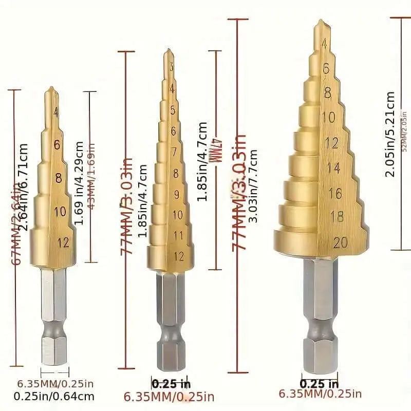 3 piece titanium coated drill bits for precision and durability, ideal for various materials.