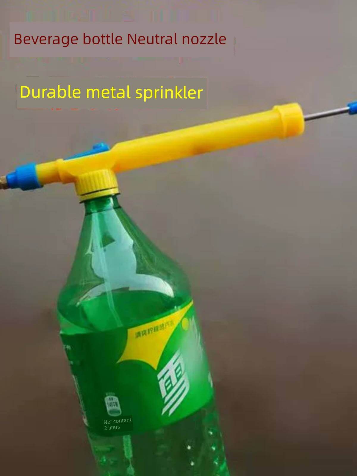 Beverage Bottle Sprayer with metal nozzle, ideal for watering plants and car wash tasks.