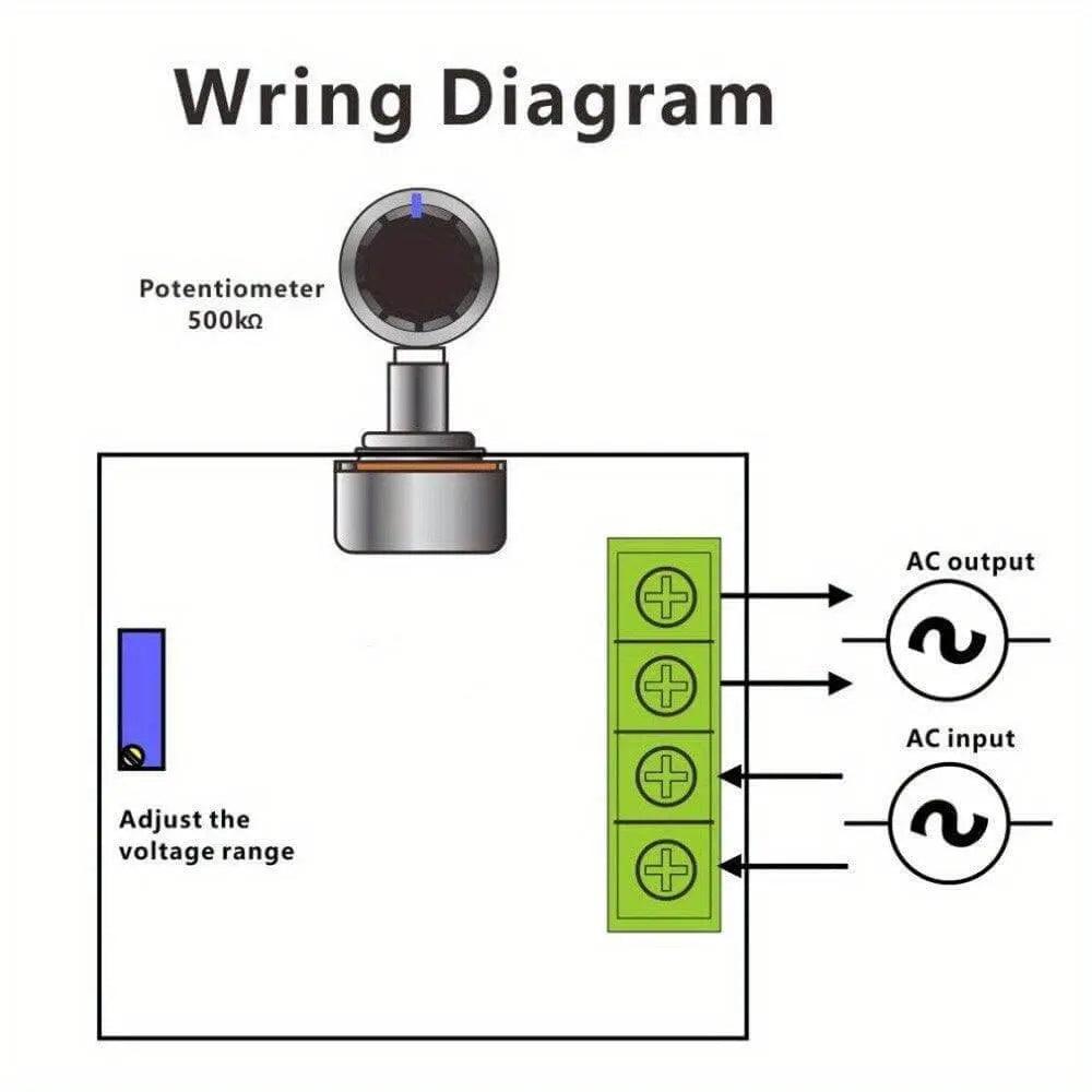 Wiring diagram for AC Motor Speed Controller with potentiometer and voltage adjustment.