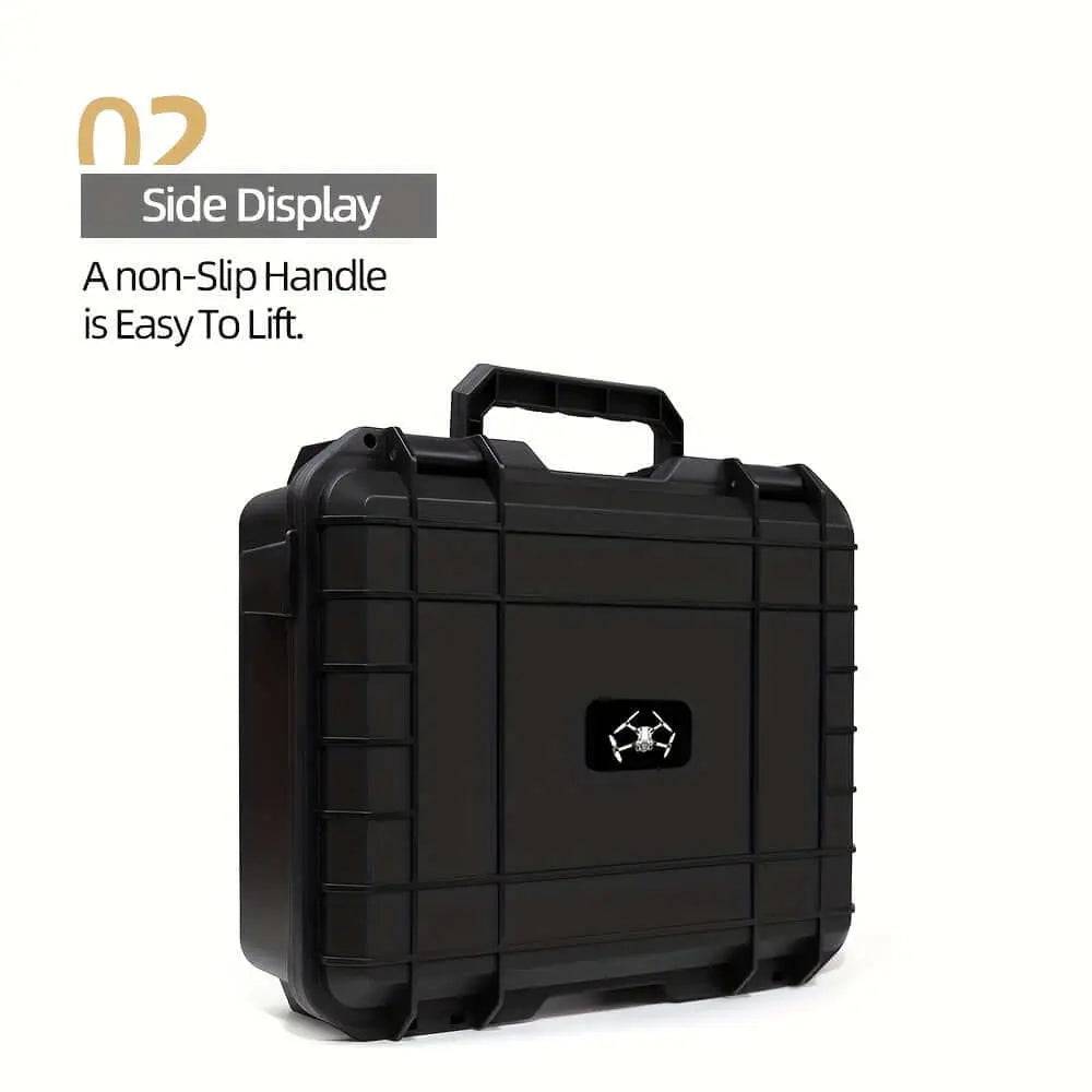 Waterproof hard shell case for DJI Mini 4 Pro with non-slip handle.