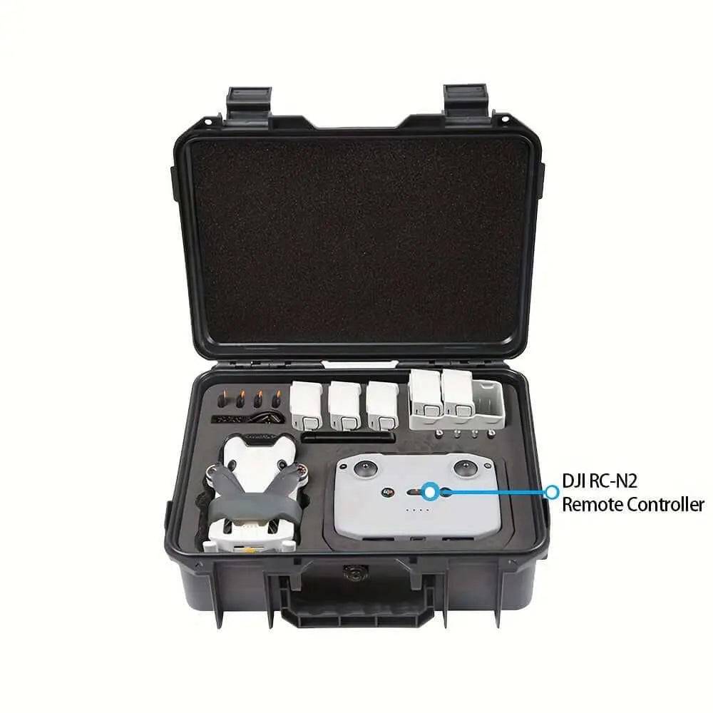 Waterproof hard shell case for DJI Mini 4 Pro with custom compartments for drone and accessories.