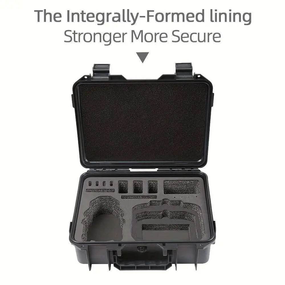 Explosion-proof, waterproof hard shell case for DJI Mini 4 Pro with customizable compartments for drone and accessories.