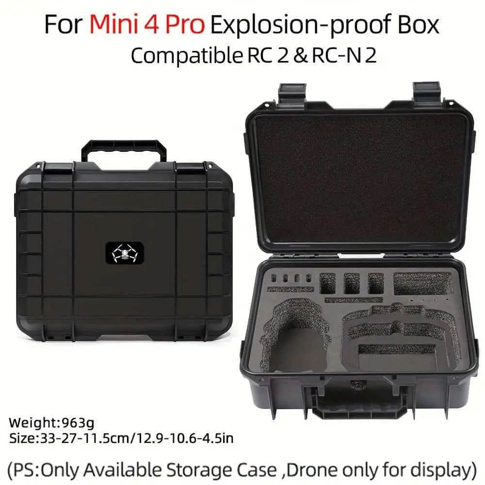 Explosion-proof waterproof hard shell case for DJI Mini 4 Pro, durable protection with custom interior.