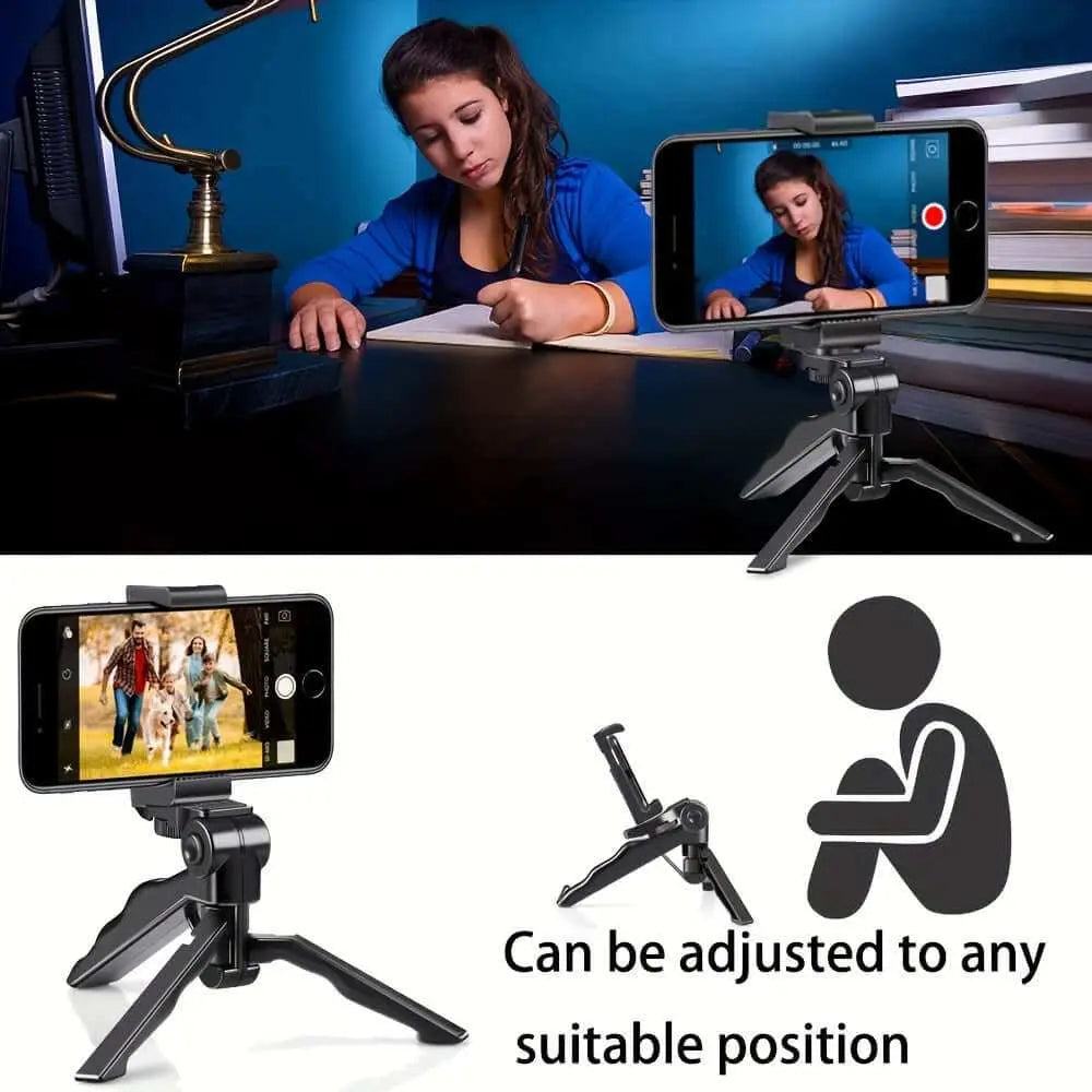 Durable 360° rotating tripod camera holder with anti-shake feature, ideal for stable photography on uneven terrain.
