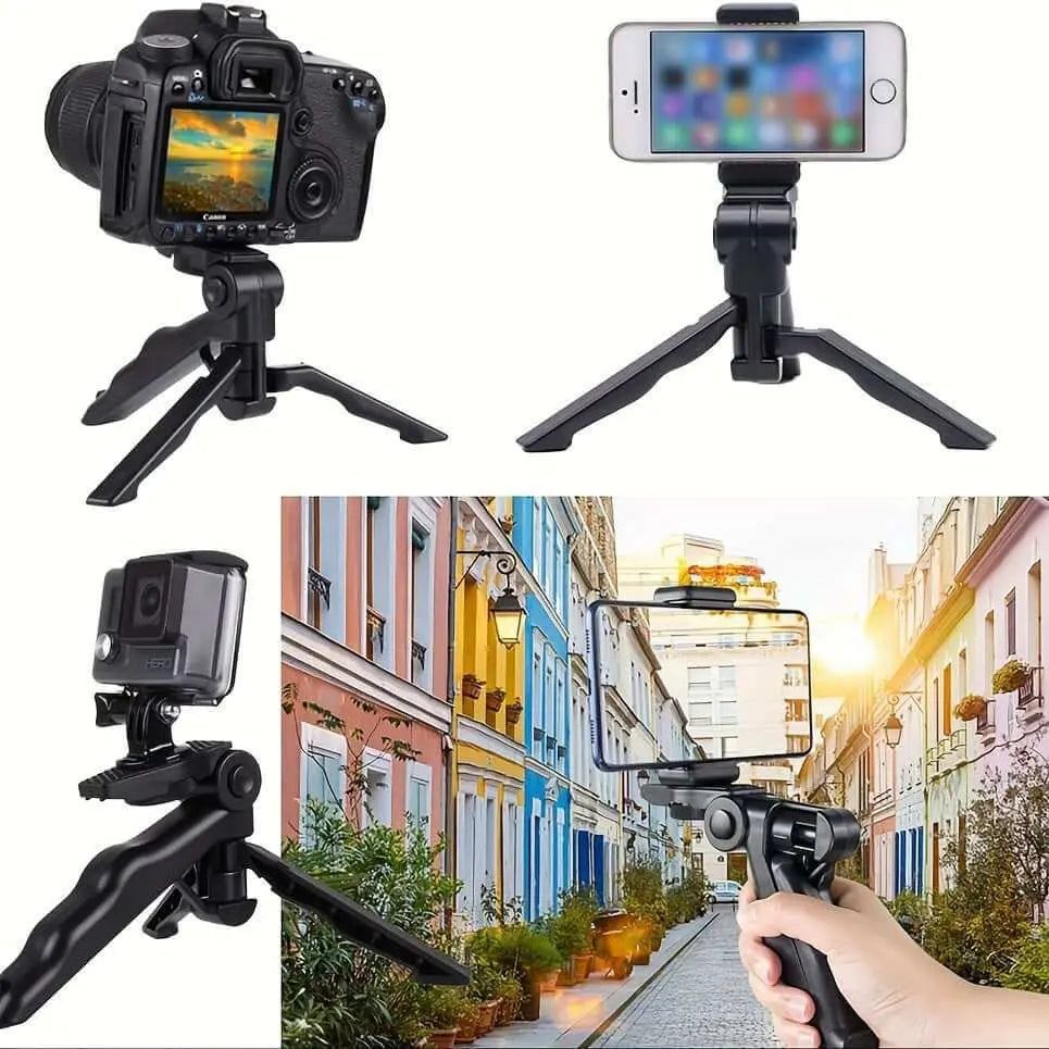 Durable 360° rotating anti-shake fixed tripod camera holder for stability and versatility in photography.