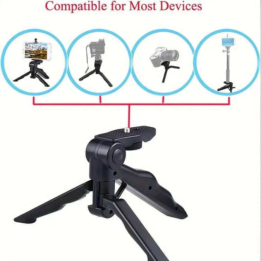 Durable 360° rotating anti-shake tripod compatible with various devices.