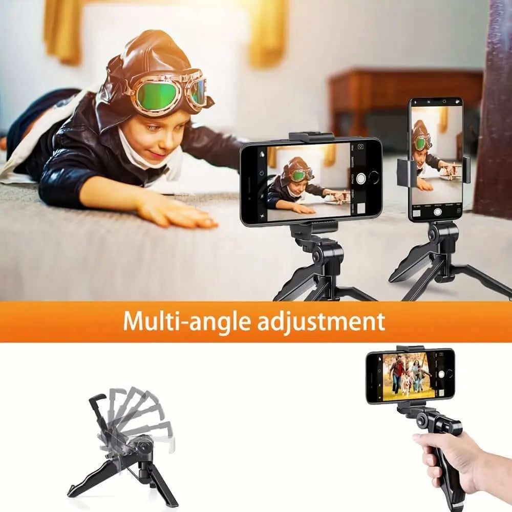 Durable 360° rotating anti-shake tripod camera holder for multi-angle photography.