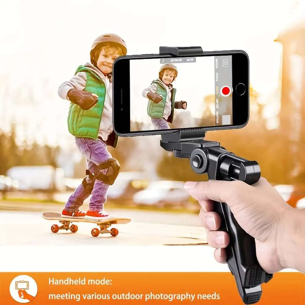 360° rotating tripod camera holder in use for photographing a skateboarder outdoors.