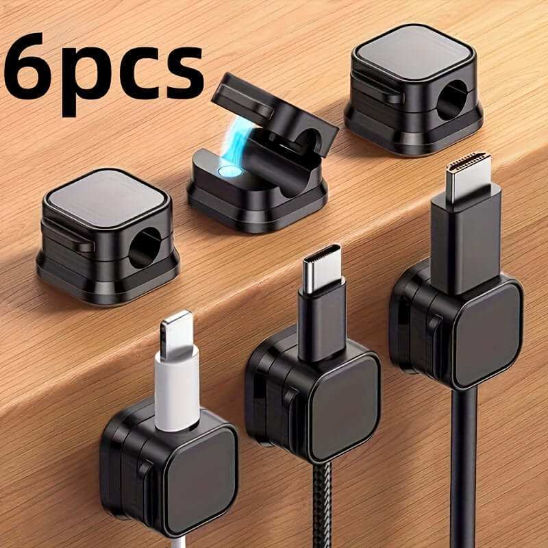 Magnetic charging cable clips, non-slip organizer, adjustable design, set of 6.