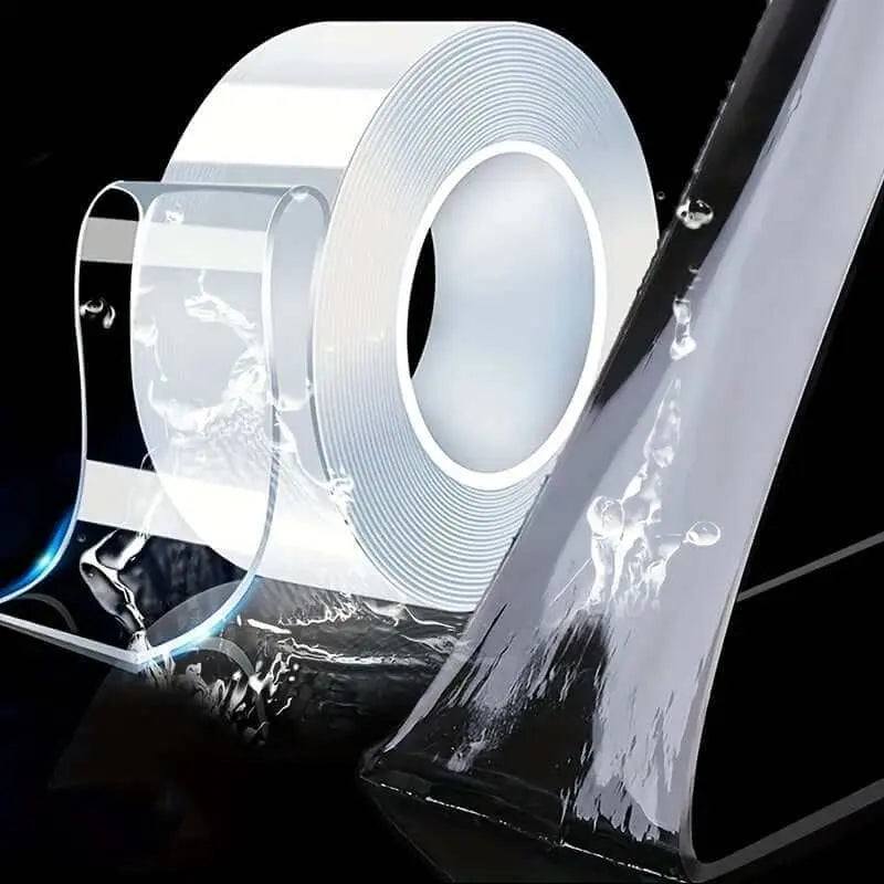 Nano Double-Sided Tape roll, ideal for mounting and organizing on glass, wood, metal, or tile surfaces.