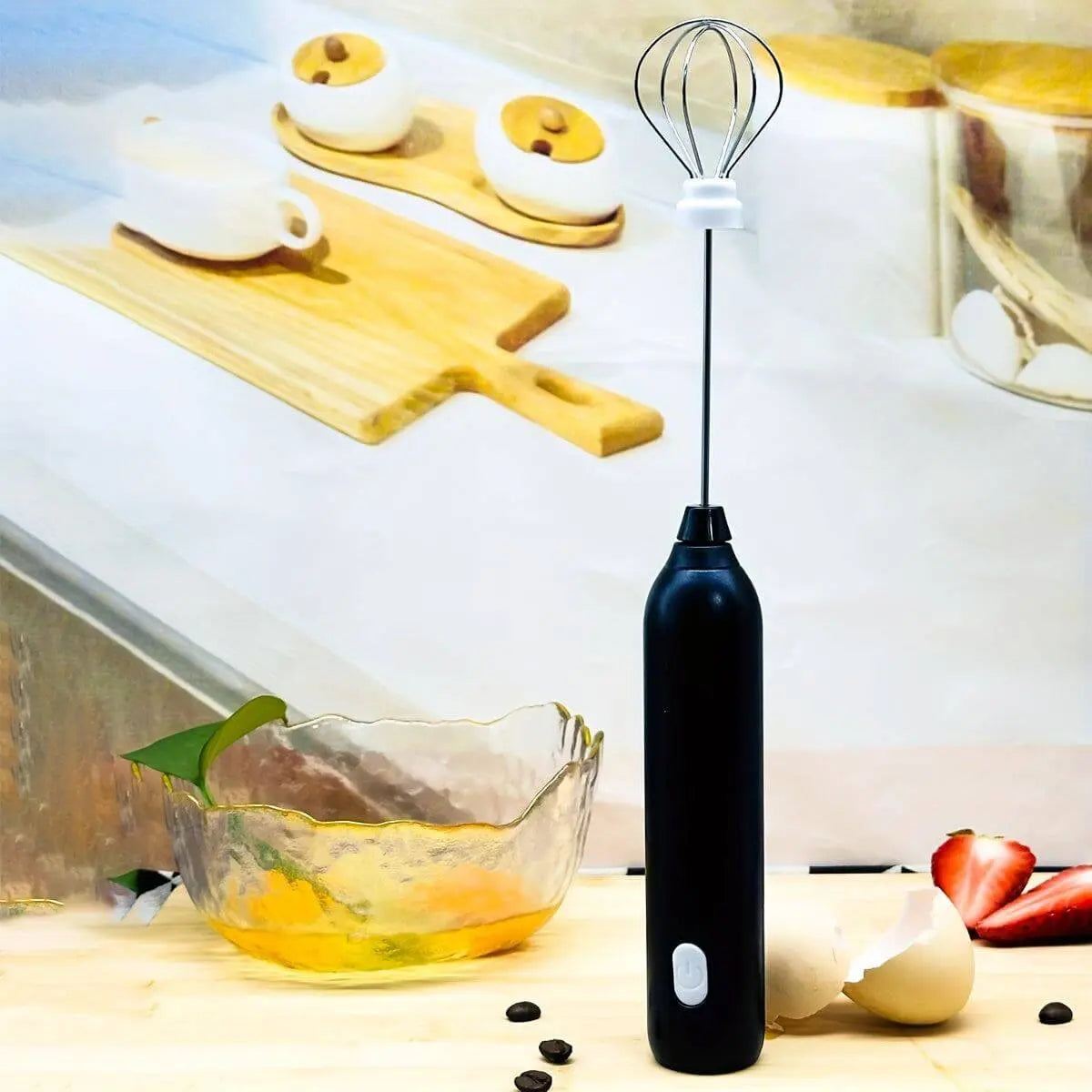 Handheld rechargeable electric blender with USB charging, 9000 RPM motor, ideal for on-the-go smoothies and shakes.