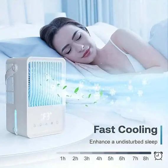 Portable air conditioner providing fast cooling for a comfortable sleep.