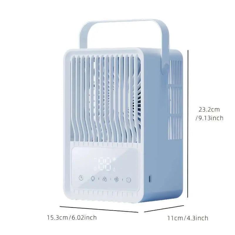 Portable air conditioner for personal spaces, compact design with handle, ideal for home, office, and camping.