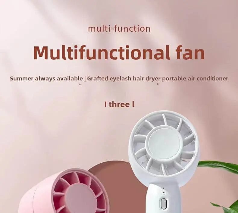 Portable mini fan USB rechargeable with button control, polished finish, and wearable design for indoor and outdoor cooling.