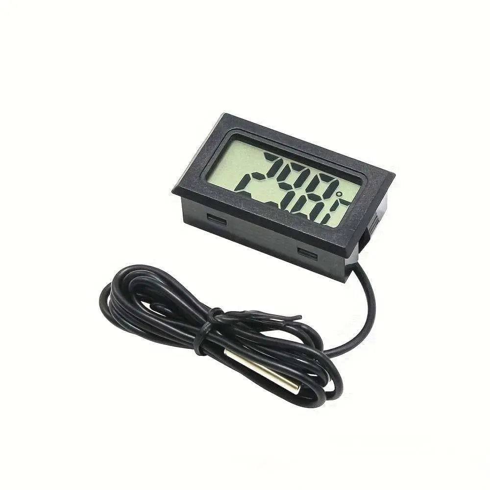 Mini LCD digital thermometer with a clear display and attached sensor probe.
