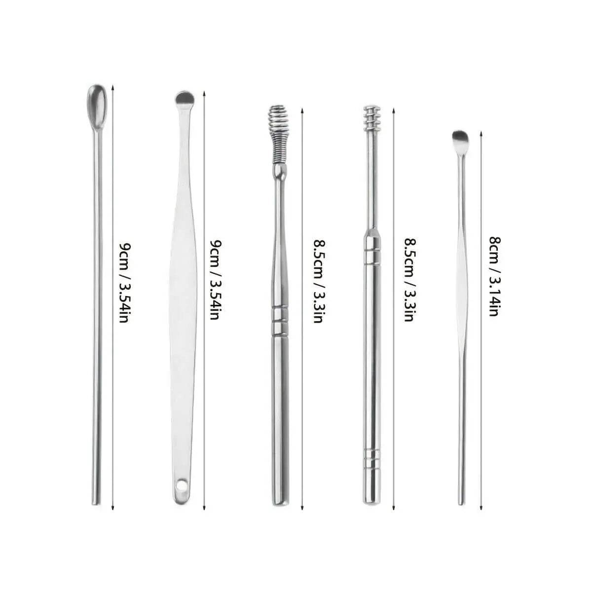 Professional stainless steel ear cleaning set with various tools for safe ear hygiene.