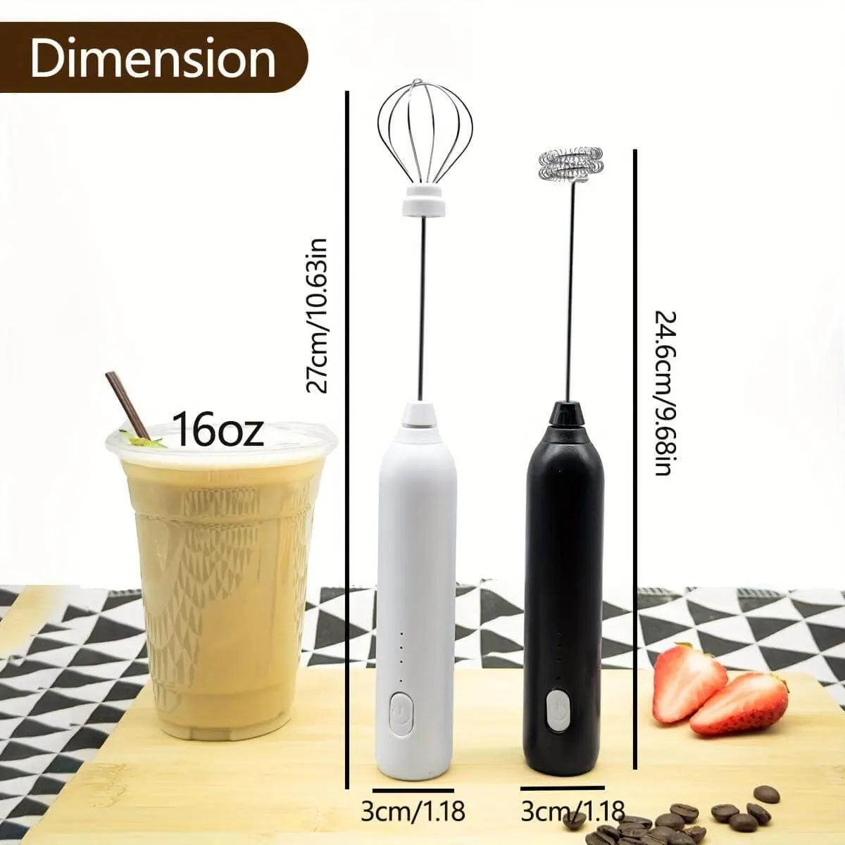 Handheld electric blender with USB charging, 9000 RPM motor, and rechargeable battery, ideal for smoothies and travel.