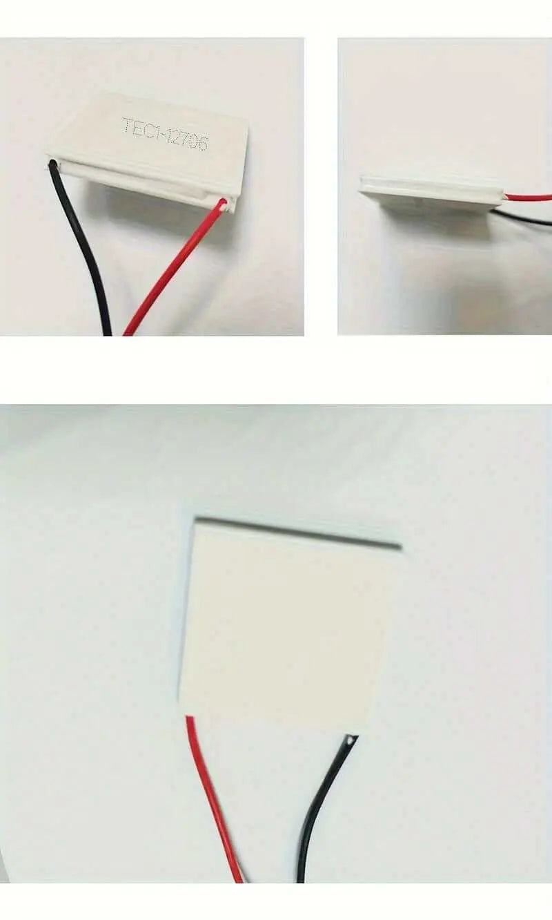 Semiconductor Cooling Chip with red and black wires for efficient heat dissipation in electronic devices.