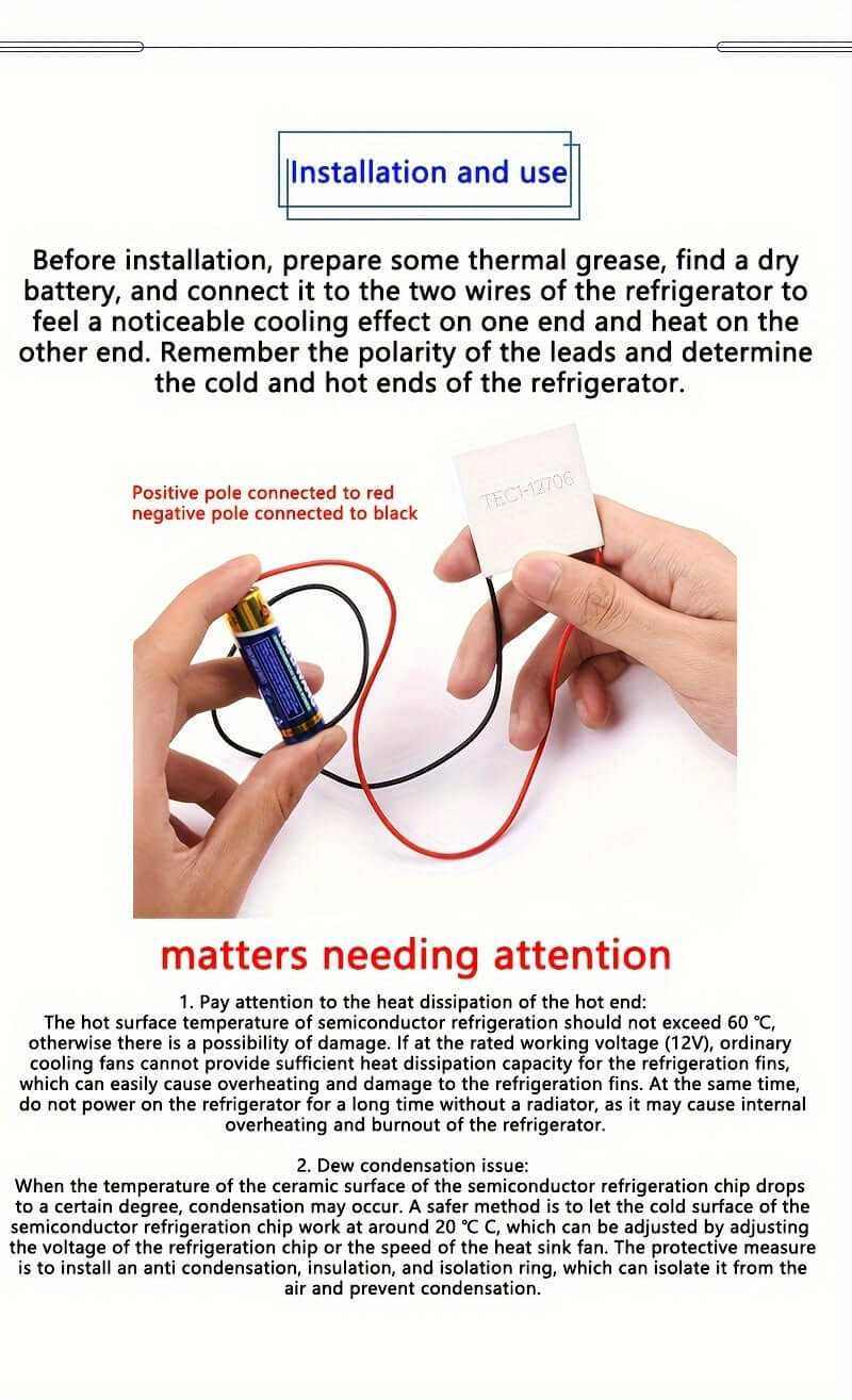 Semiconductor Cooling Chip for Heat Dissipation installation guide and precautions.