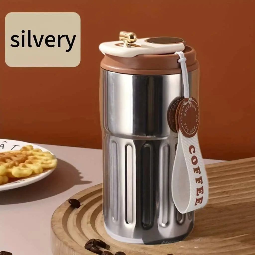 Stainless Steel Insulated Coffee Cup with digital display and matte finish, suitable for ages 14+.