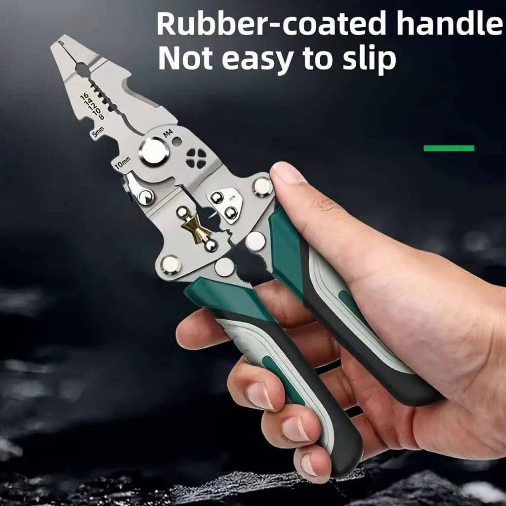 Stainless steel wire cutter with rubber-coated handle for slip resistance and ergonomic grip.