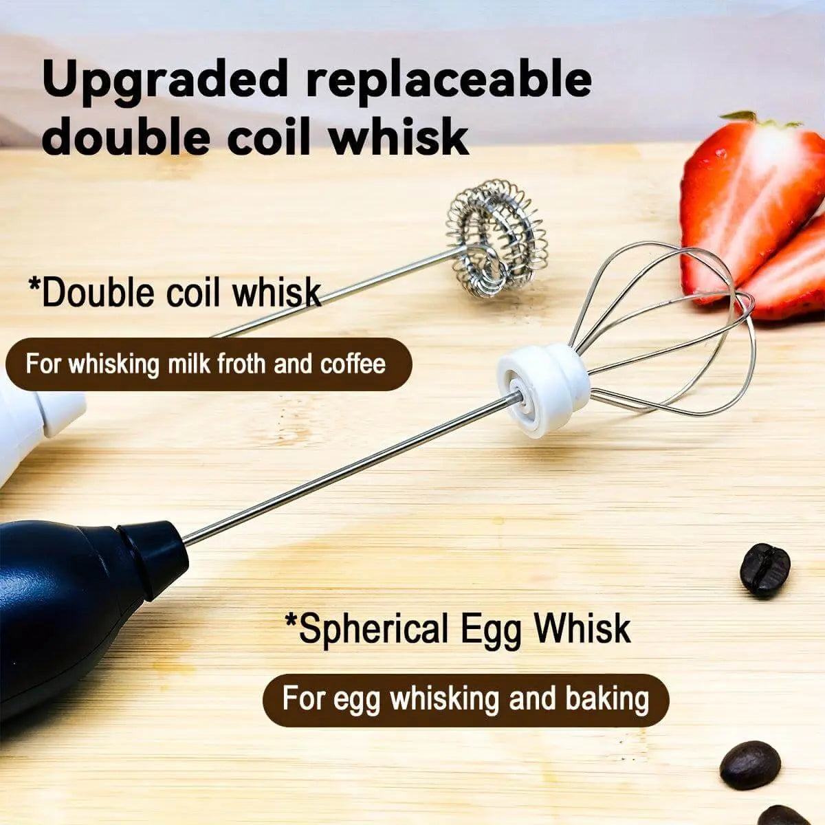 Upgraded replaceable double coil whisk for handheld electric blender, ideal for milk froth, coffee, egg whisking, and baking.